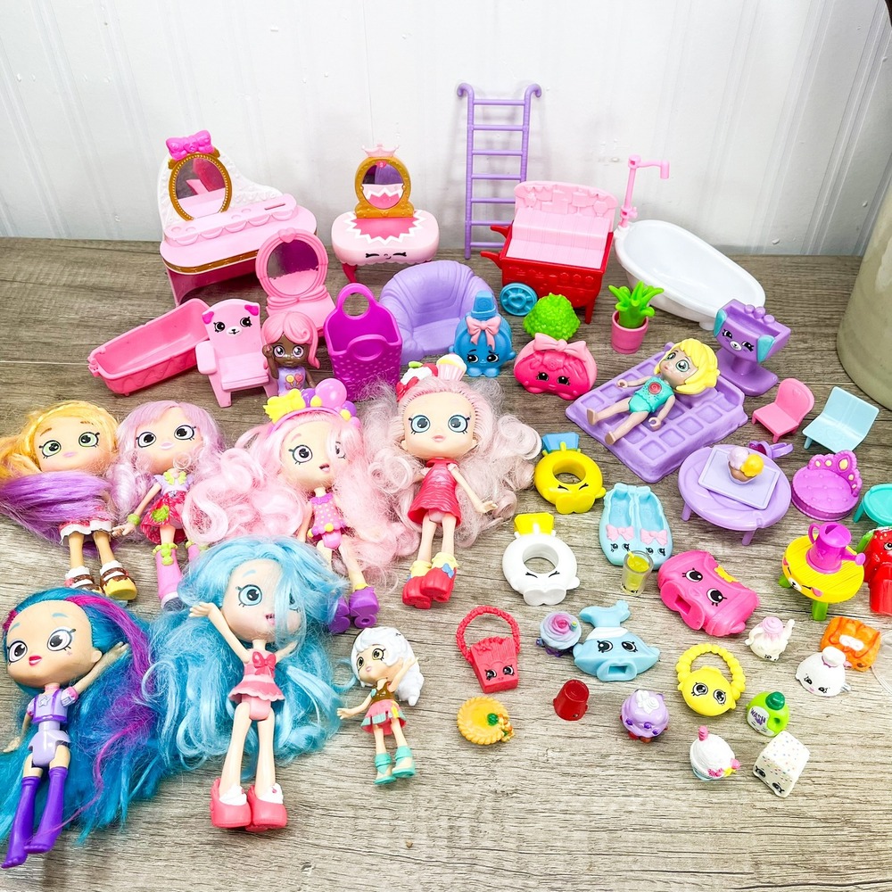 Shopkins Shoppies Dolls and Accessories Lot Furniture Vanities Figures